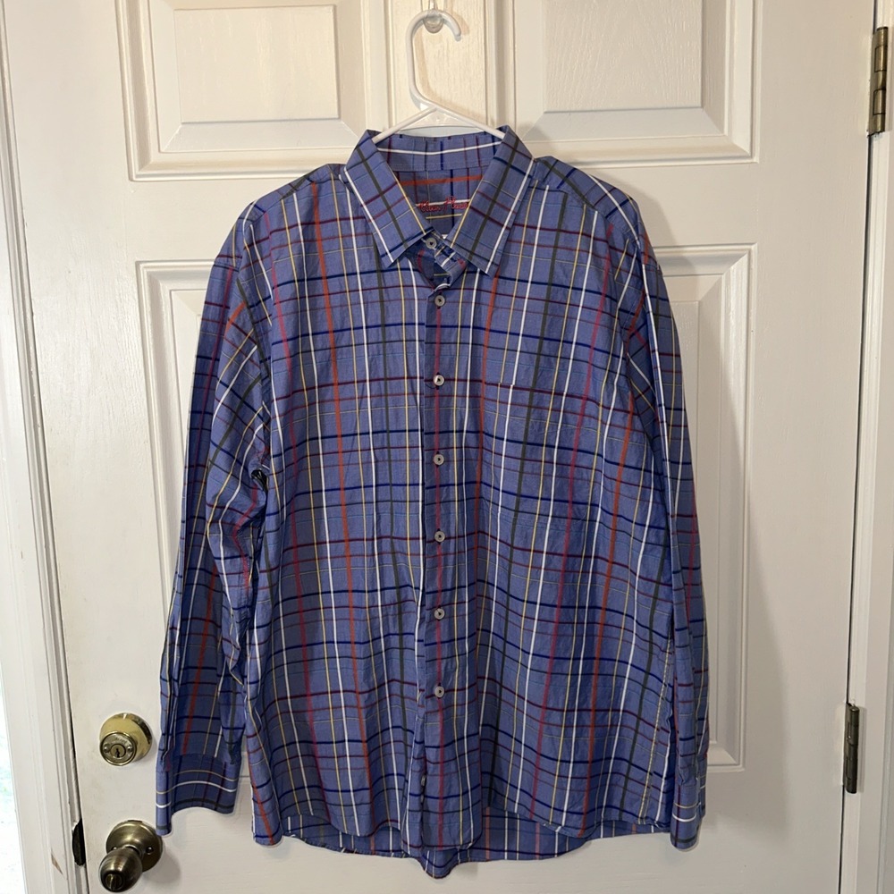 Alan Flusser Dress Shirt Mens XL Multicolor Plaid Button Down Long Sleeve